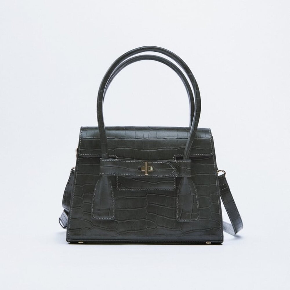 Zara Croc Embossed City Bag Grey